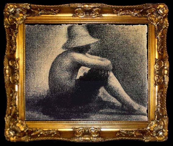framed  Georges Seurat The Youngster Wearing hat sat on the Lawn, ta009-2